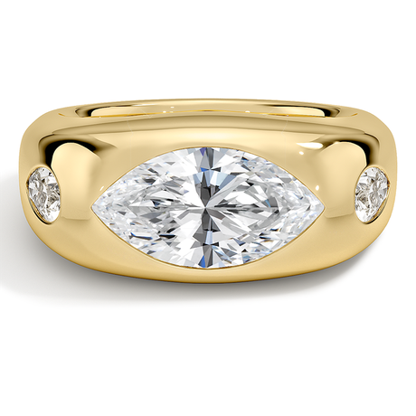 18K Yellow Gold Sloane Flush Set Three Stone Diamond Dome Ring