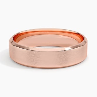 Slim Profile Beveled Edge Matte 5.5mm Wedding Ring in 14K Rose Gold