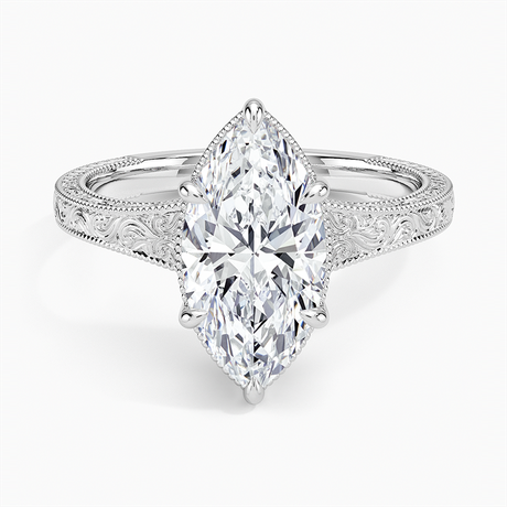 Platinum Tapered Elsie Engraved Solitaire Ring