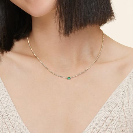 Lab Emerald and Lab Diamond Tennis Necklace