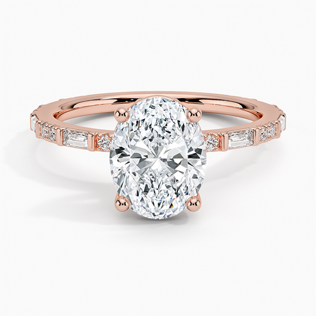 14K Rose Gold Luz Baguette and Round Diamond Ring