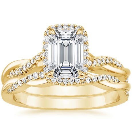 18K Yellow Gold Petite Twisted Vine Halo Diamond Bridal Set (1/3 ct. tw.)