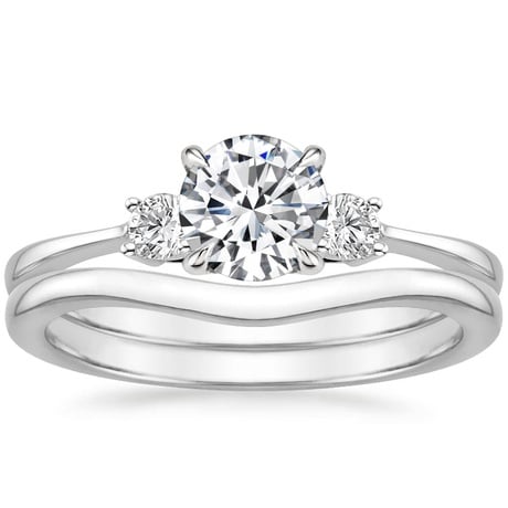 Platinum Selene Diamond Ring (1/10 ct. tw.) with Petite Curved Wedding Ring