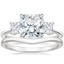 18K White Gold Princess Cut Three Stone Diamond Ring with Petite Curved Wedding Ring