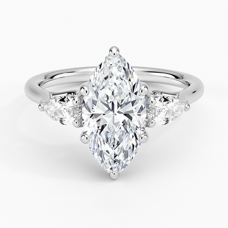 18K White Gold Trellis Three Stone Pear Diamond Ring