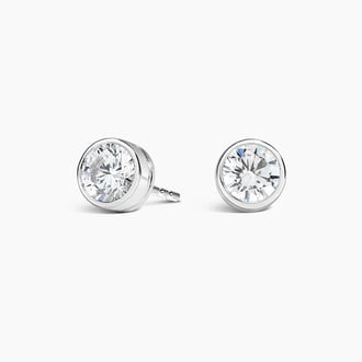 Bezel-Set Round Diamond Stud Earrings in 18K White Gold