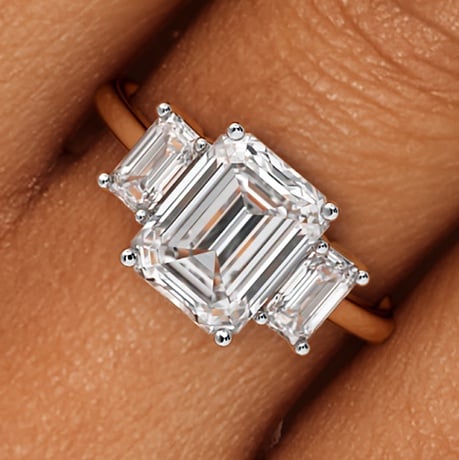 18K White Gold Rhiannon Emerald Cut Three Stone Diamond Ring (1/2 ct. tw.)
