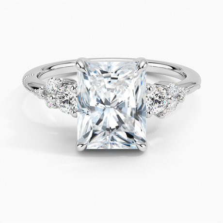 18K White Gold Camellia Three Stone Diamond Ring (1/3 ct. tw.)