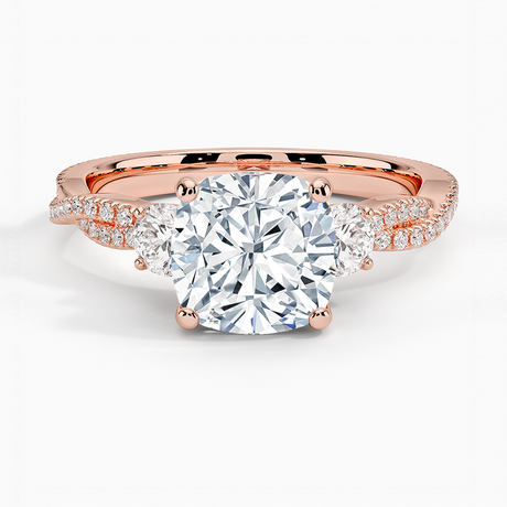 14K Rose Gold Luxe Three Stone Petite Twisted Vine Diamond Ring