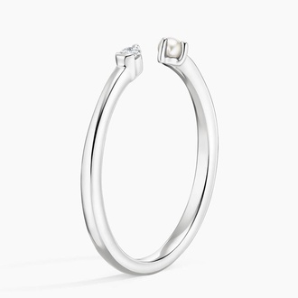 Melena Freshwater Cultured Pearl and Diamond Open Ring in 18K White Gold