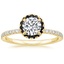 18K Yellow Gold Waverly Halo Diamond Ring with Black Diamond Accents, smalltop view