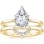 18K Yellow Gold Secret Halo Six-Prong Diamond Ring with Lunette Diamond Ring