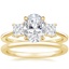 18K Yellow Gold Princess Cut Three Stone Diamond Ring with Petite Comfort Fit Wedding Ring