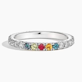 Birthstone Ballad Personalized French Pavé Lab Diamond Ring (3/4 ct. tw.) in 14K White Gold