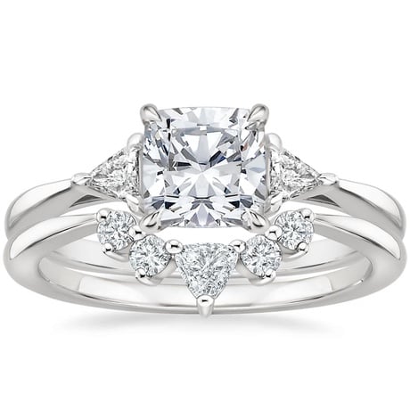 18K White Gold Trillion Three Stone Diamond Engagement Ring with Hadley Contoured Diamond Ring