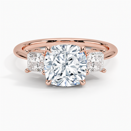 14K Rose Gold Princess Cut Three Stone Diamond Ring