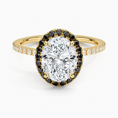 18K Yellow Gold Waverly Halo Diamond Ring with Black Diamond Accents