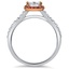 Rose and White Gold Halo Ring with Pink Sapphires, smallside view