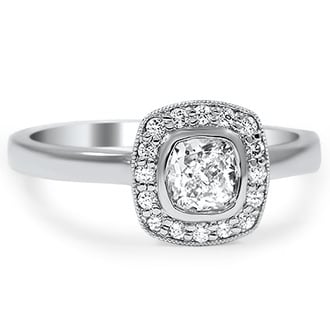 Custom Baroque Floral Cushion Halo Ring