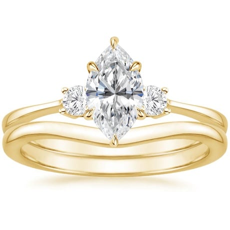 18K Yellow Gold Selene Diamond Ring (1/10 ct. tw.) with Petite Curved Wedding Ring