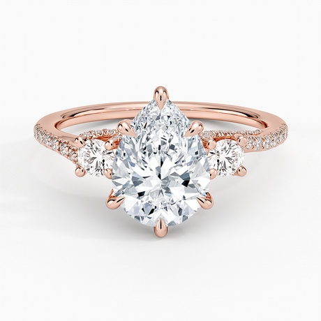 14K Rose Gold Luxe Delilah Three Stone Pave Diamond Ring
