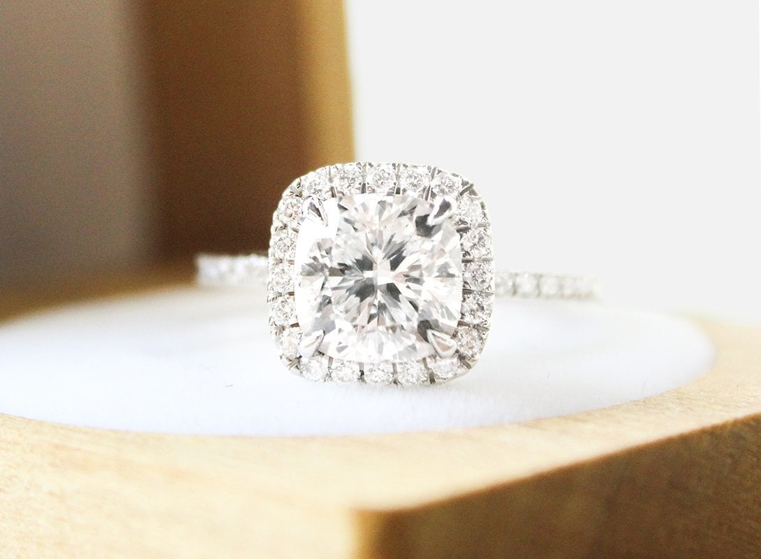 White Gold Diamond Halo Engagement Ring from Gemone Diamond