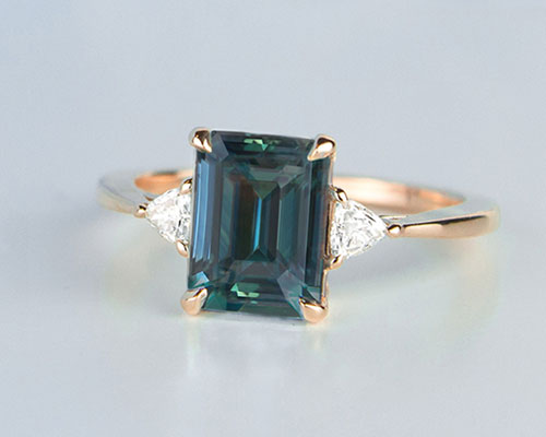 Teal Emerald gemstone ring