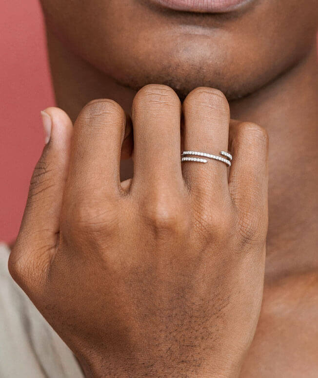 Helix white diamond ring on hand