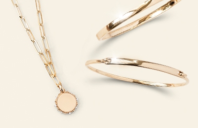 Engravable gold necklace and gold rings